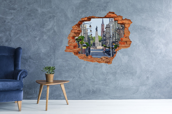 Hole wall sticker Street with a monument