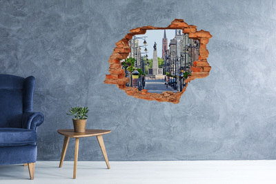 Hole wall sticker Street with a monument