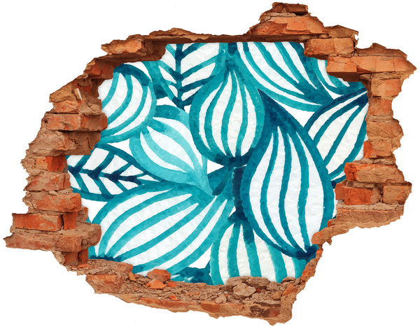 3D wall hole wallpaper Tropical leaves in a hole in the wall