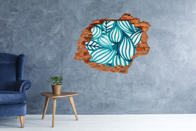 3D wall hole wallpaper Tropical leaves in a hole in the wall