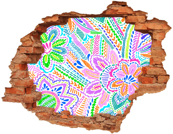 Hole wall sticker Floral pattern in rainbow colors