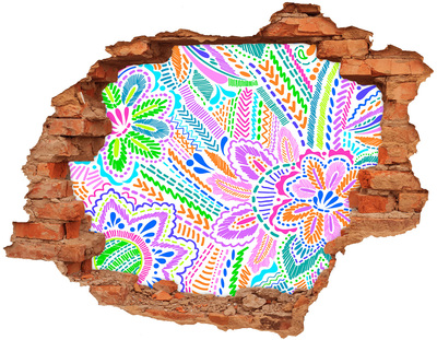Hole wall sticker Floral pattern in rainbow colors