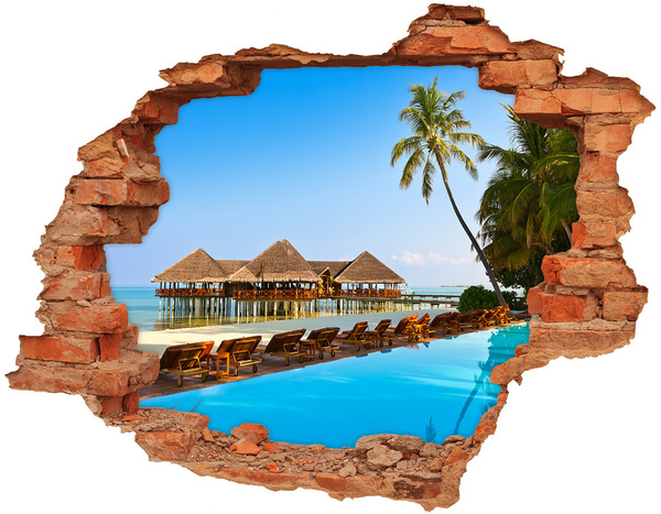 3D wall hole Tropical paradise by the pool