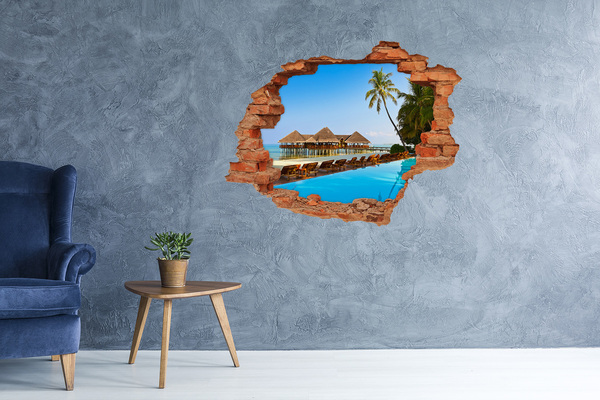 3D wall hole Tropical paradise by the pool