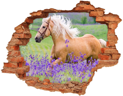Hole wall sticker A horse in a lavender field