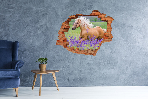 Hole wall sticker A horse in a lavender field