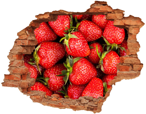 3D wall hole wallpaper Sweet strawberries in concrete