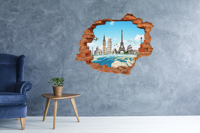 Hole in the wall sticker Great monuments of the world