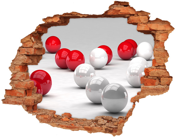 3D wall hole wallpaper Red and white balls