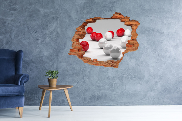 3D wall hole wallpaper Red and white balls