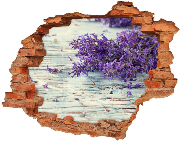 Hole wall sticker Lavender flowers on a wooden background