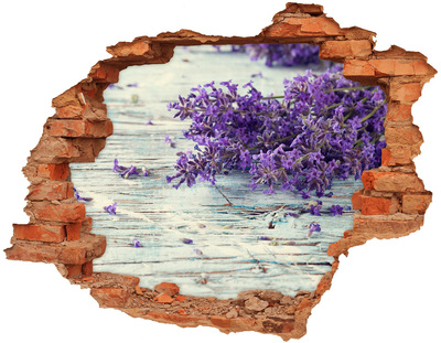 Hole wall sticker Lavender flowers on a wooden background
