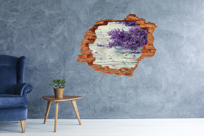Hole wall sticker Lavender flowers on a wooden background