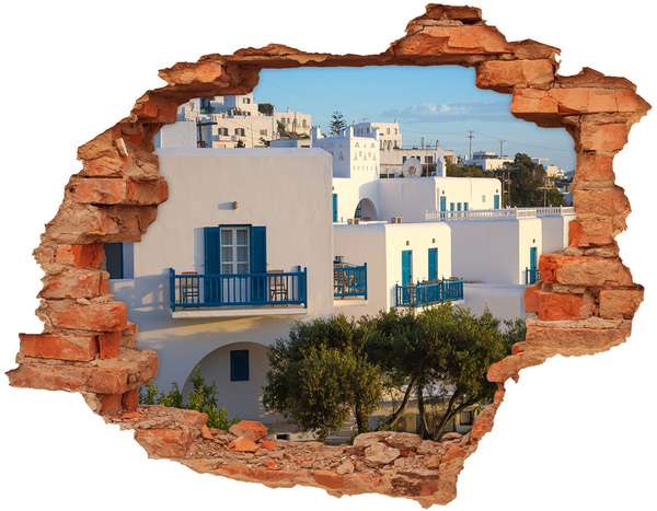 Hole in the wall decal View of white houses with blue windows