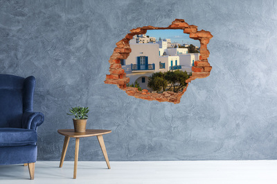 Hole in the wall decal View of white houses with blue windows