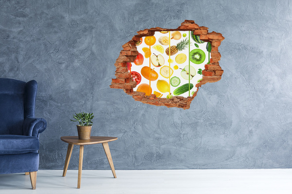 Hole in the wall decal Fresh fruit in concrete