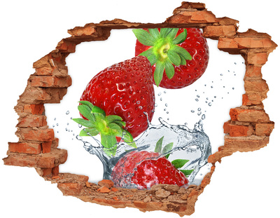 Hole in the wall sticker Juicy strawberries in a water explosion