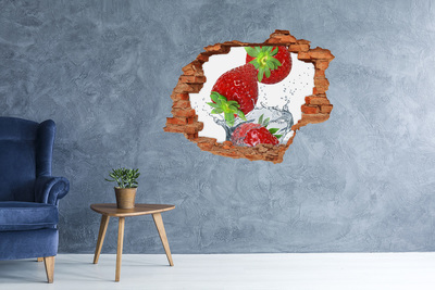 Hole in the wall sticker Juicy strawberries in a water explosion