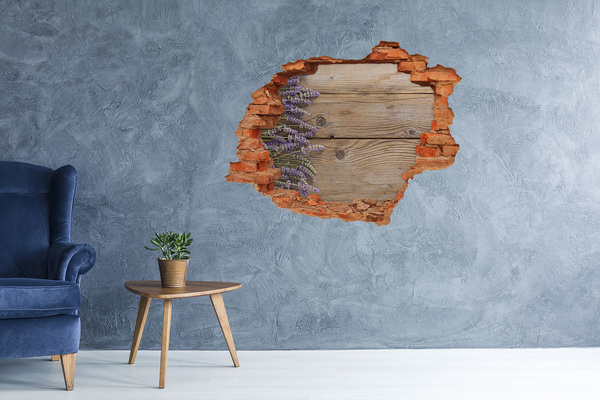 Hole in the wall sticker Lavender flowers in a wooden box