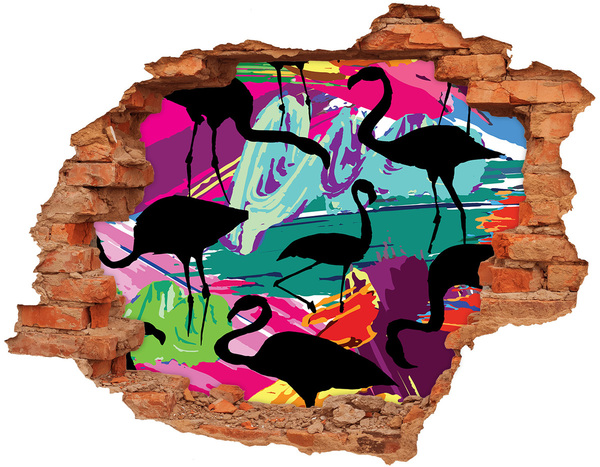 Hole in the wall decal Flamingos on a tropical beach