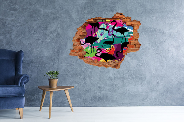 Hole in the wall decal Flamingos on a tropical beach