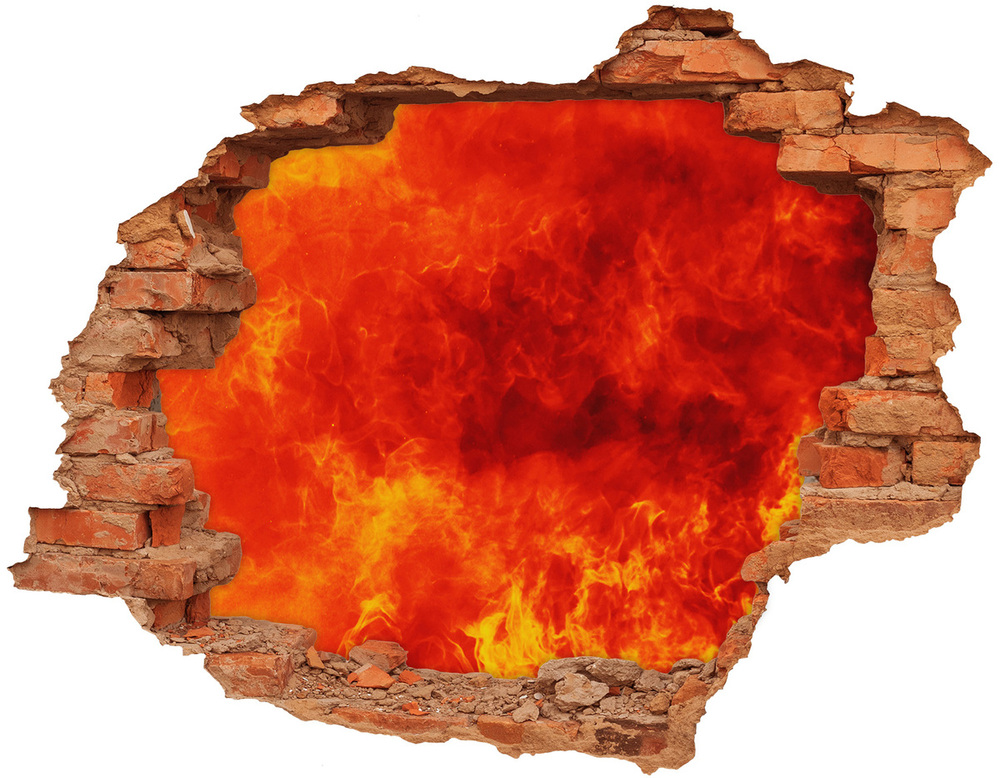 3D wall hole wallpaper Flames