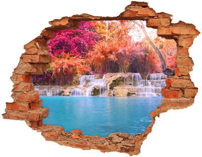 3D wall hole Waterfall among autumn trees