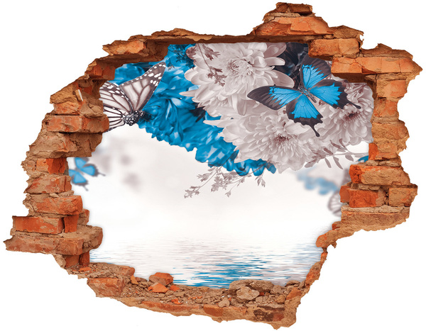 Hole wall sticker Floral landscape with butterflies