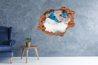 Hole wall sticker Floral landscape with butterflies