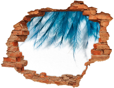 3D wall hole Blue feathers in concrete
