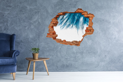 3D wall hole Blue feathers in concrete