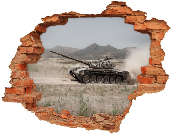 3D wall hole wallpaper Tank in the desert