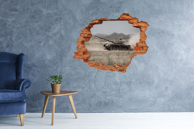 3D wall hole wallpaper Tank in the desert