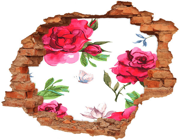 3D wall hole wallpaper Red roses