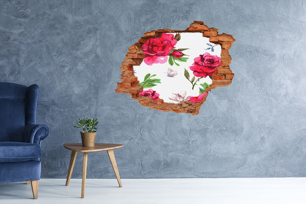 3D wall hole wallpaper Red roses