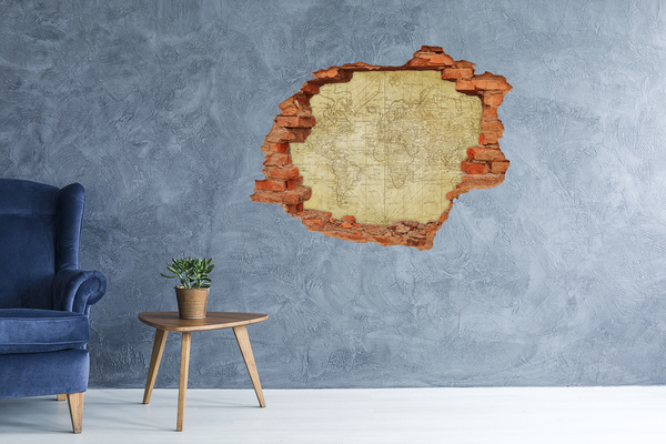 3D wall hole wallpaper Old map of the world