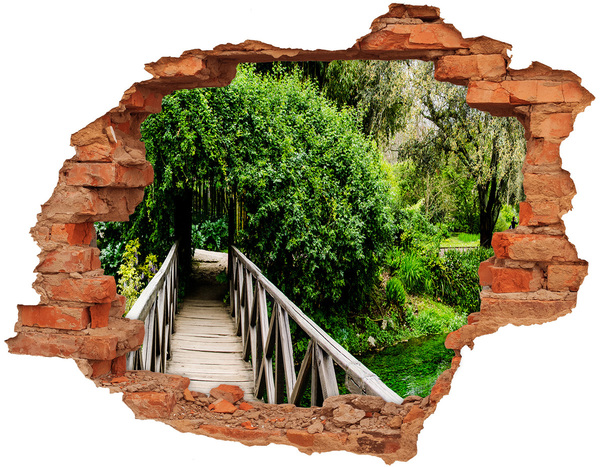 Hole in the wall sticker A green paradise with a wooden bridge