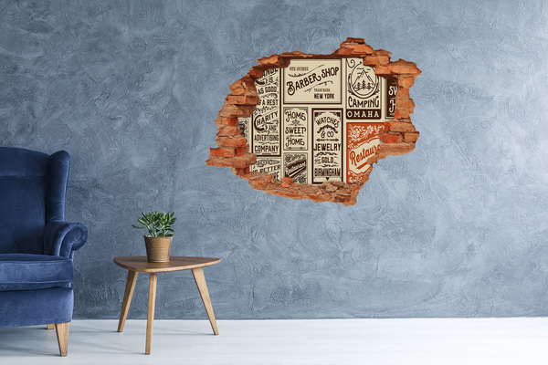 Hole in the wall sticker Stylish vintage posters on the wall background