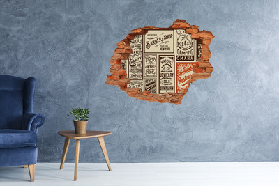 Hole in the wall sticker Stylish vintage posters on the wall background