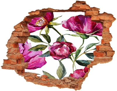 3D wall hole wallpaper Pink peonies