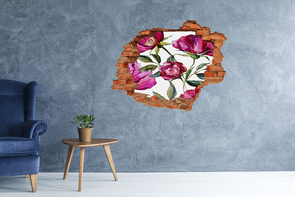 3D wall hole wallpaper Pink peonies