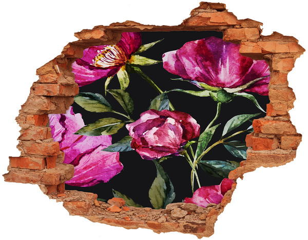 Hole in the wall sticker Pink peonies