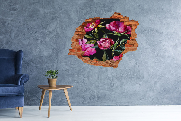 Hole in the wall sticker Pink peonies