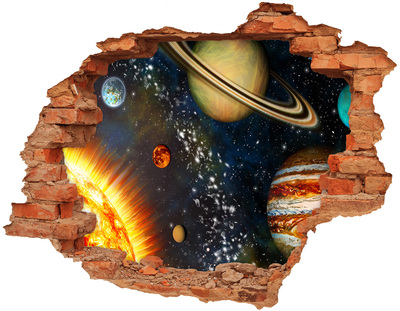 3D wall hole wallpaper Solar system