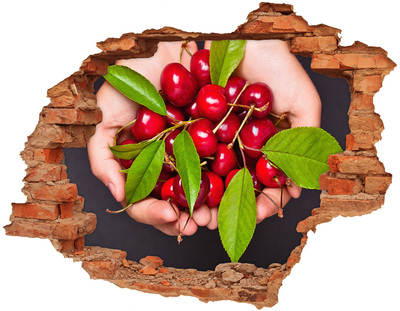 Hole in the wall decal Red cherries in hands