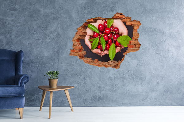 Hole in the wall decal Red cherries in hands
