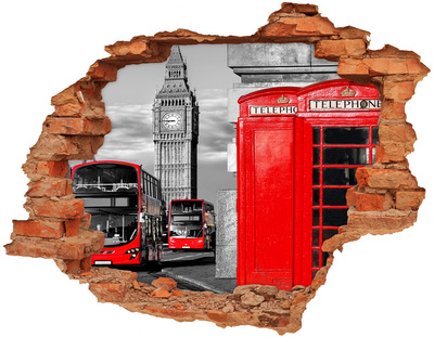 Hole in the wall decal London skyline with red buses