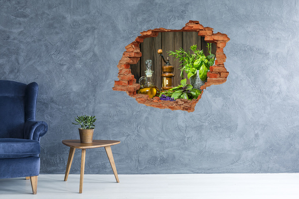 3D wall hole wallpaper Herbs in a mortar