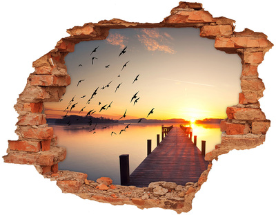 Hole in the wall decal Sunset over the lake