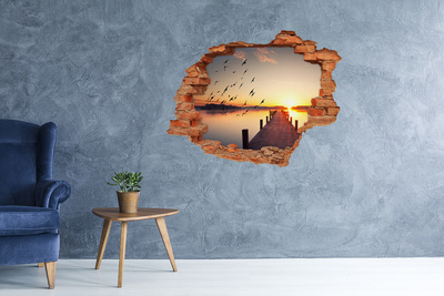 Hole in the wall decal Sunset over the lake